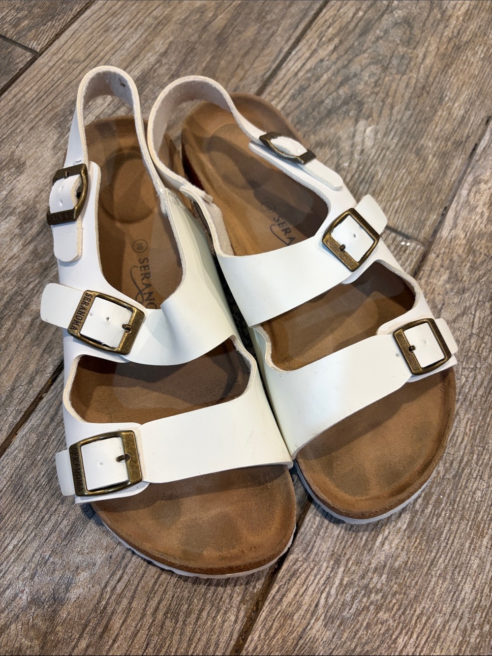 Seranoma Women's White Triple-Buckle Slingback Sandals size 10